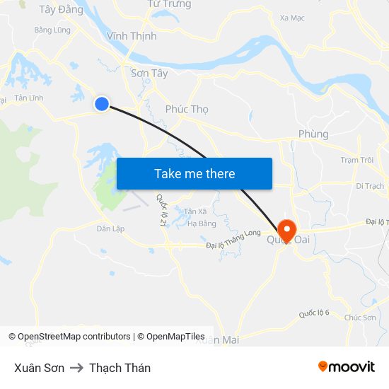 Xuân Sơn to Thạch Thán map