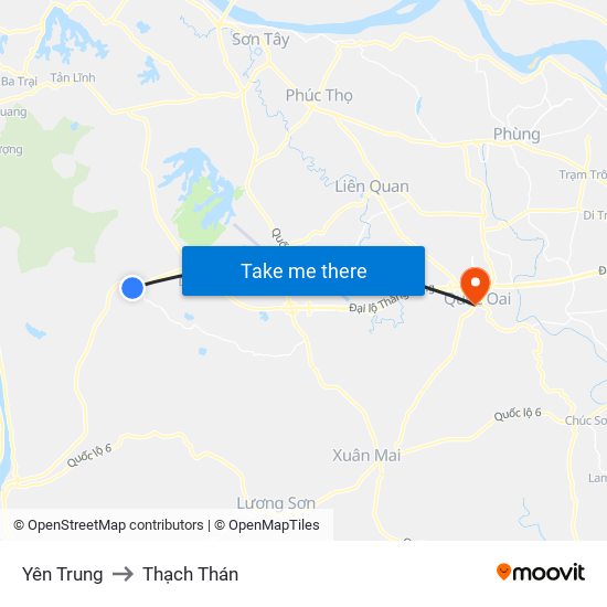 Yên Trung to Thạch Thán map