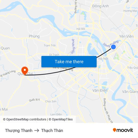 Thượng Thanh to Thạch Thán map