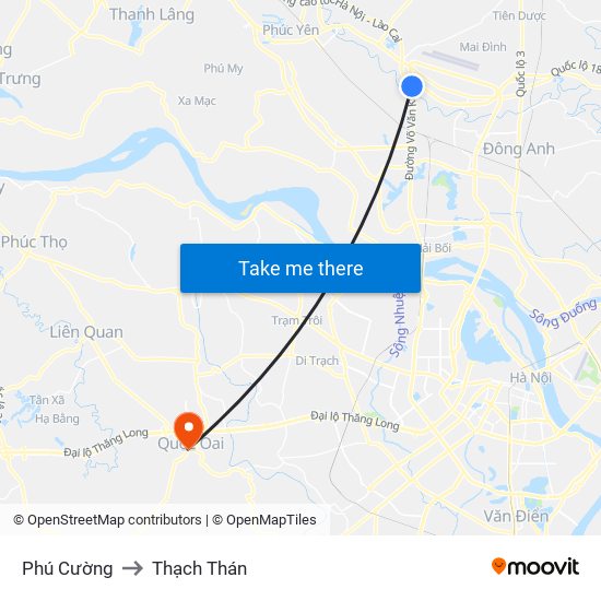 Phú Cường to Thạch Thán map