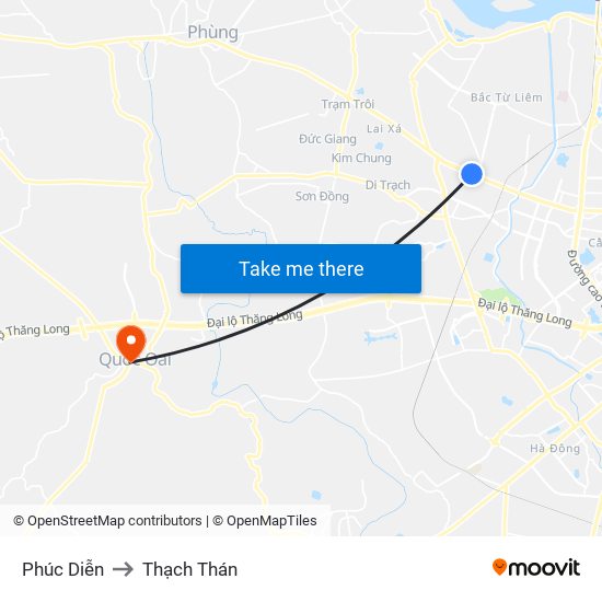 Phúc Diễn to Thạch Thán map