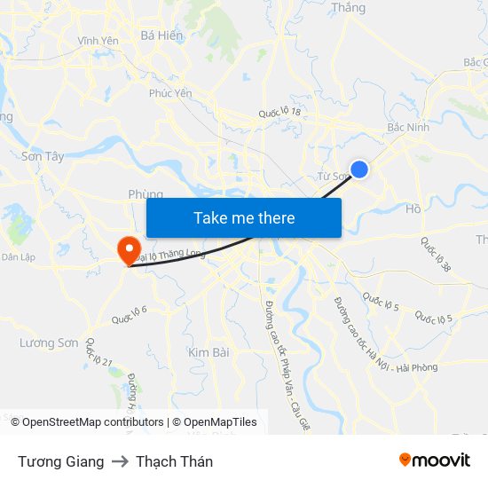 Tương Giang to Thạch Thán map