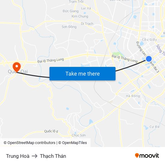 Trung Hoà to Thạch Thán map