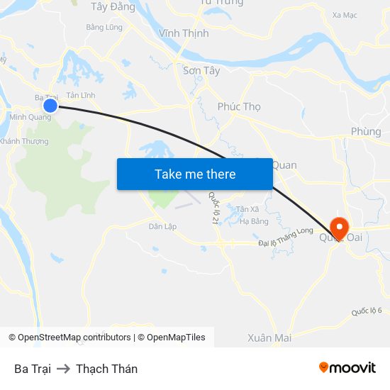 Ba Trại to Thạch Thán map