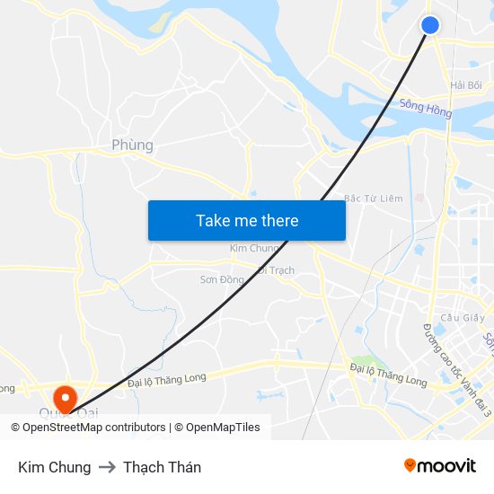 Kim Chung to Thạch Thán map