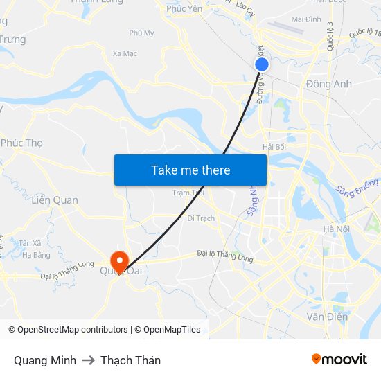 Quang Minh to Thạch Thán map