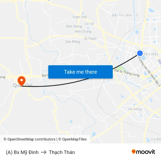 (A) Bx Mỹ Đình to Thạch Thán map