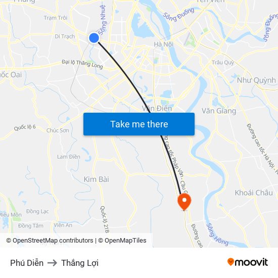 Phú Diễn to Thắng Lợi map