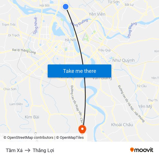 Tầm Xá to Thắng Lợi map