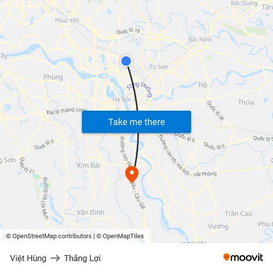 Việt Hùng to Thắng Lợi map