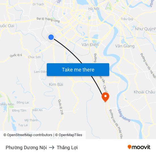 Phường Dương Nội to Thắng Lợi map