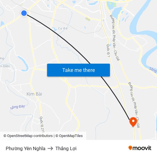 Phường Yên Nghĩa to Thắng Lợi map