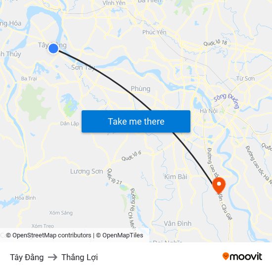 Tây Đằng to Thắng Lợi map