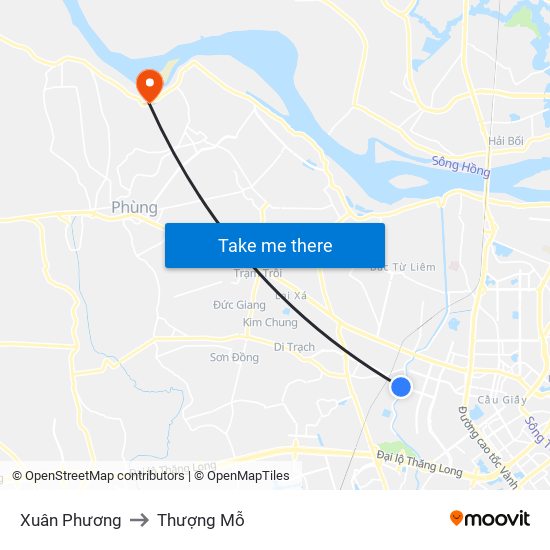 Xuân Phương to Thượng Mỗ map