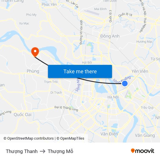 Thượng Thanh to Thượng Mỗ map