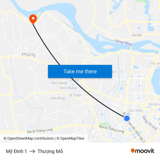 Mỹ Đình 1 to Thượng Mỗ map