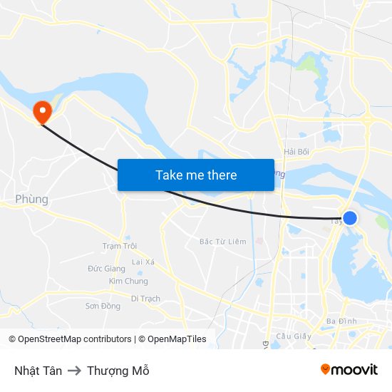 Nhật Tân to Thượng Mỗ map