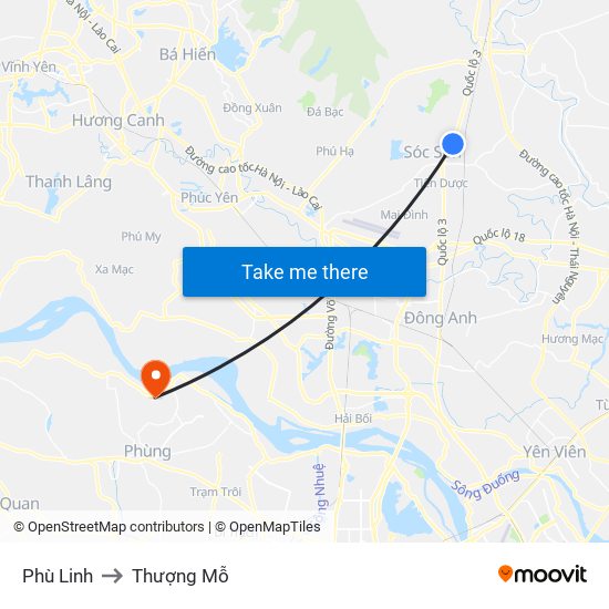 Phù Linh to Thượng Mỗ map