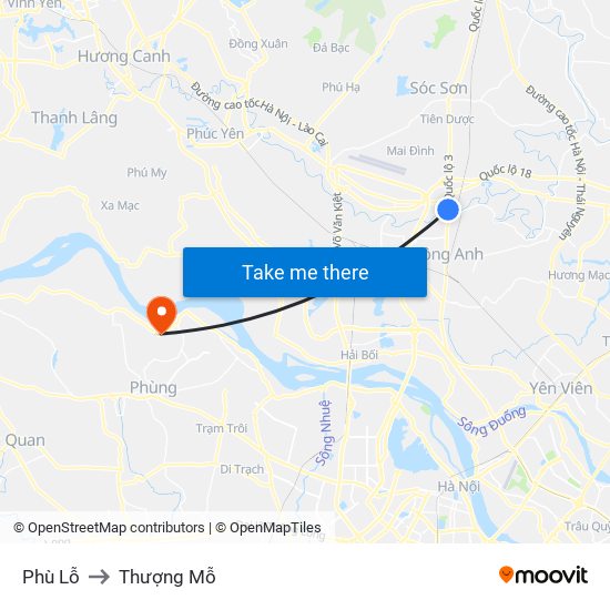 Phù Lỗ to Thượng Mỗ map