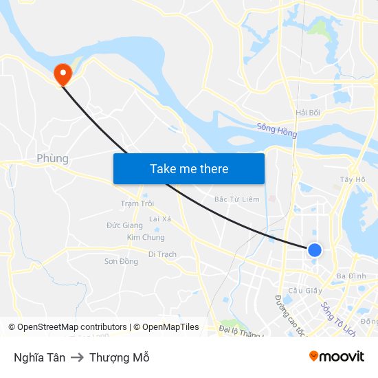 Nghĩa Tân to Thượng Mỗ map