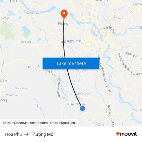 Hòa Phú to Thượng Mỗ map