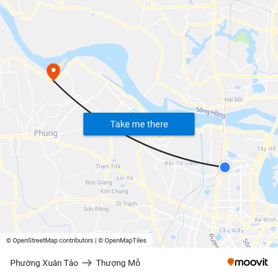 Phường Xuân Tảo to Thượng Mỗ map