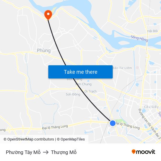 Phường Tây Mỗ to Thượng Mỗ map