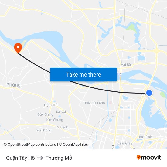 Quận Tây Hồ to Thượng Mỗ map