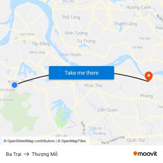 Ba Trại to Thượng Mỗ map