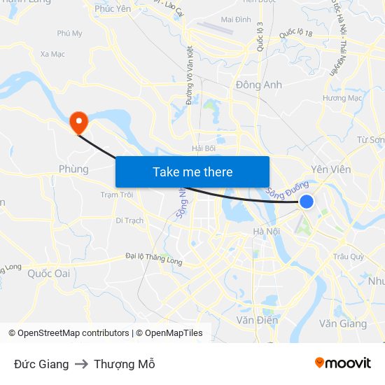 Đức Giang to Thượng Mỗ map