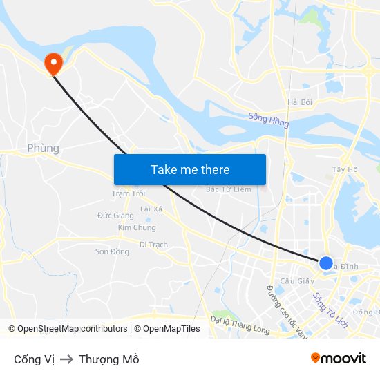 Cống Vị to Thượng Mỗ map