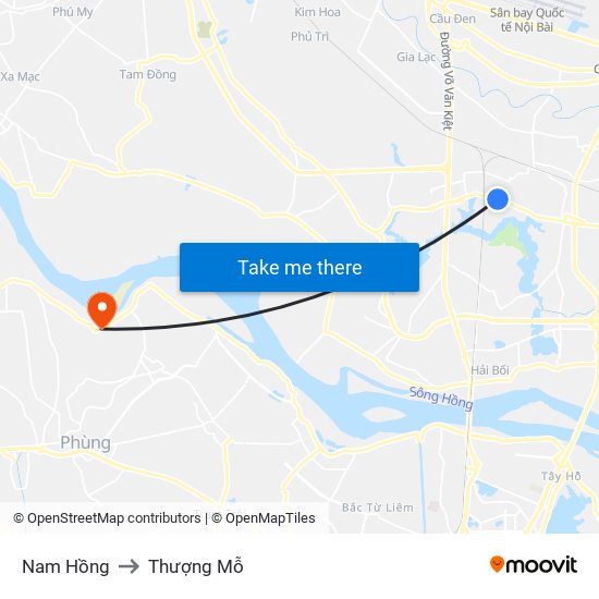 Nam Hồng to Thượng Mỗ map