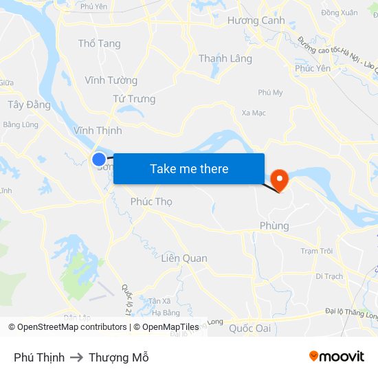 Phú Thịnh to Thượng Mỗ map
