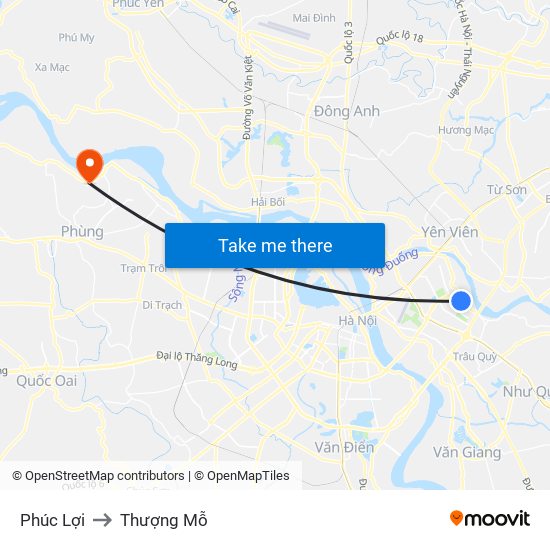 Phúc Lợi to Thượng Mỗ map