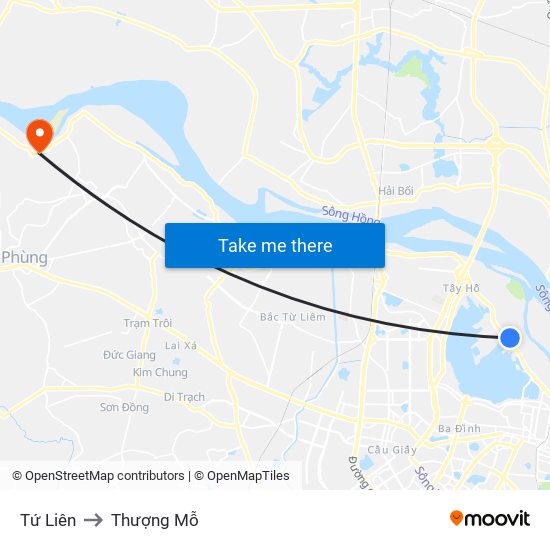 Tứ Liên to Thượng Mỗ map