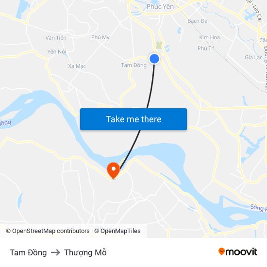 Tam Đồng to Thượng Mỗ map