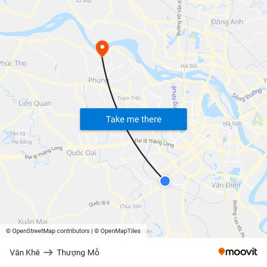 Văn Khê to Thượng Mỗ map