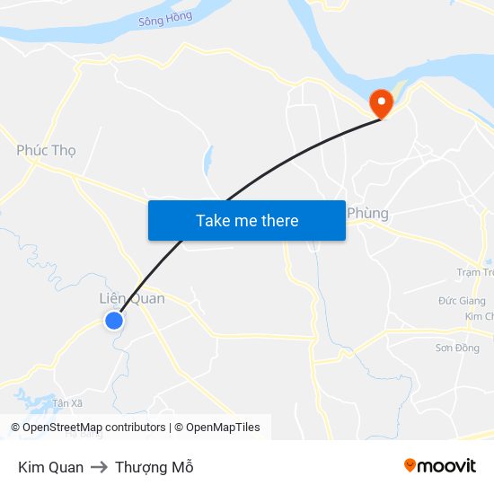 Kim Quan to Thượng Mỗ map