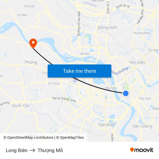 Long Biên to Thượng Mỗ map
