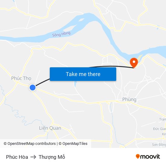 Phúc Hòa to Thượng Mỗ map