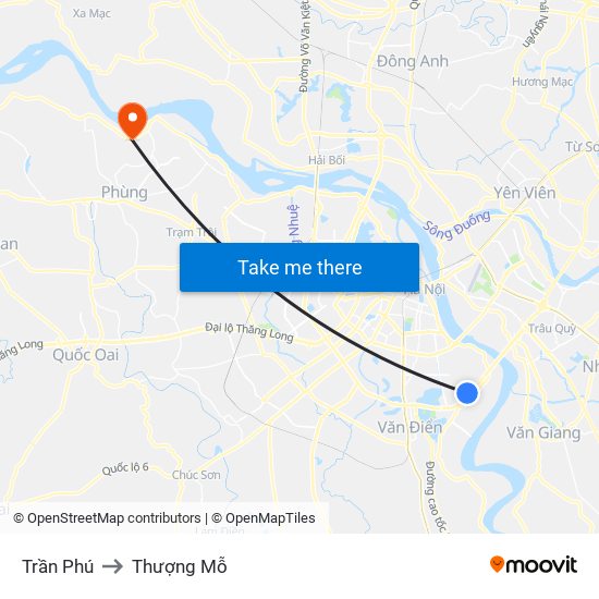 Trần Phú to Thượng Mỗ map