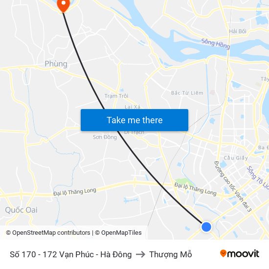 Số 170 - 172 Vạn Phúc - Hà Đông to Thượng Mỗ map