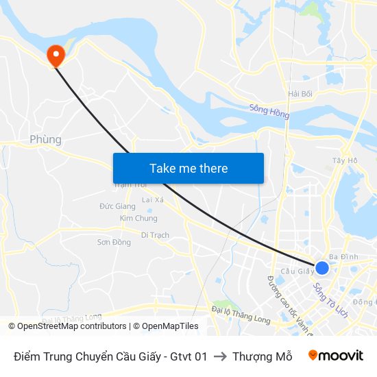 Điểm Trung Chuyển Cầu Giấy - Gtvt 01 to Thượng Mỗ map