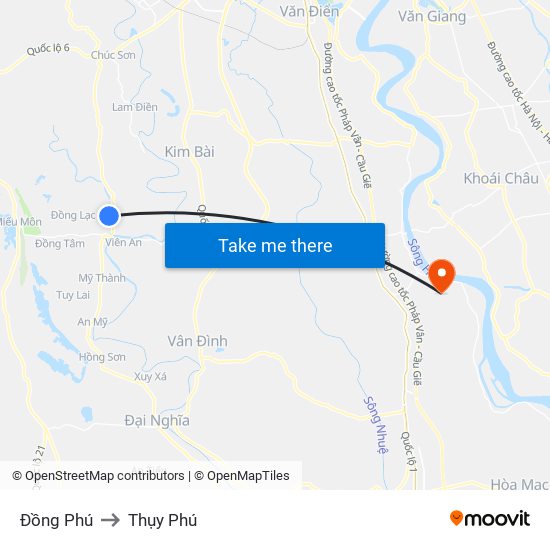 Đồng Phú to Thụy Phú map