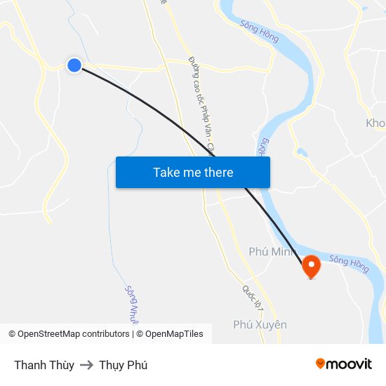 Thanh Thùy to Thụy Phú map
