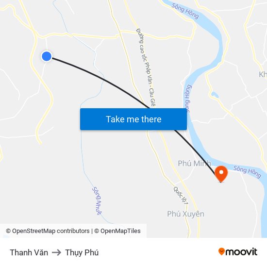 Thanh Văn to Thụy Phú map