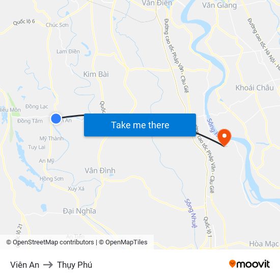 Viên An to Thụy Phú map