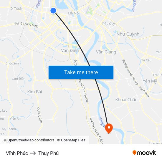 Vĩnh Phúc to Thụy Phú map