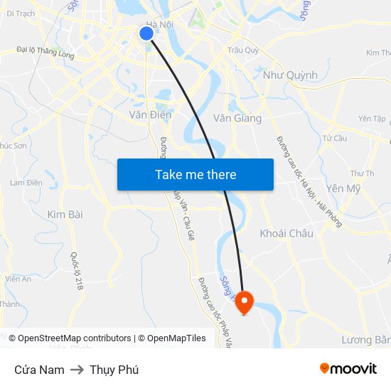 Cửa Nam to Thụy Phú map