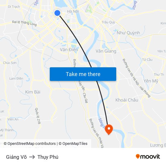 Giảng Võ to Thụy Phú map